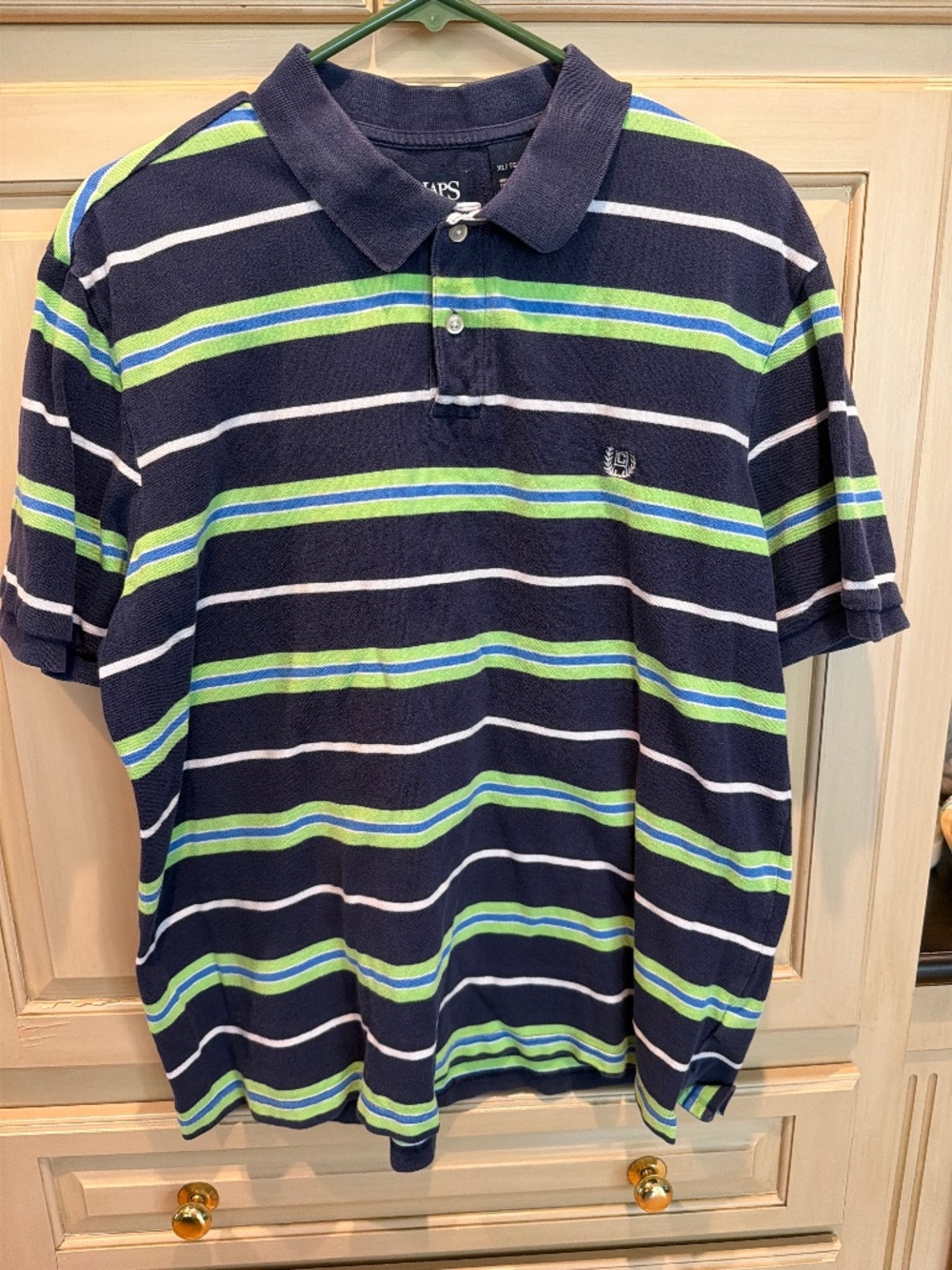 Blue, green and white striped Chaps polo